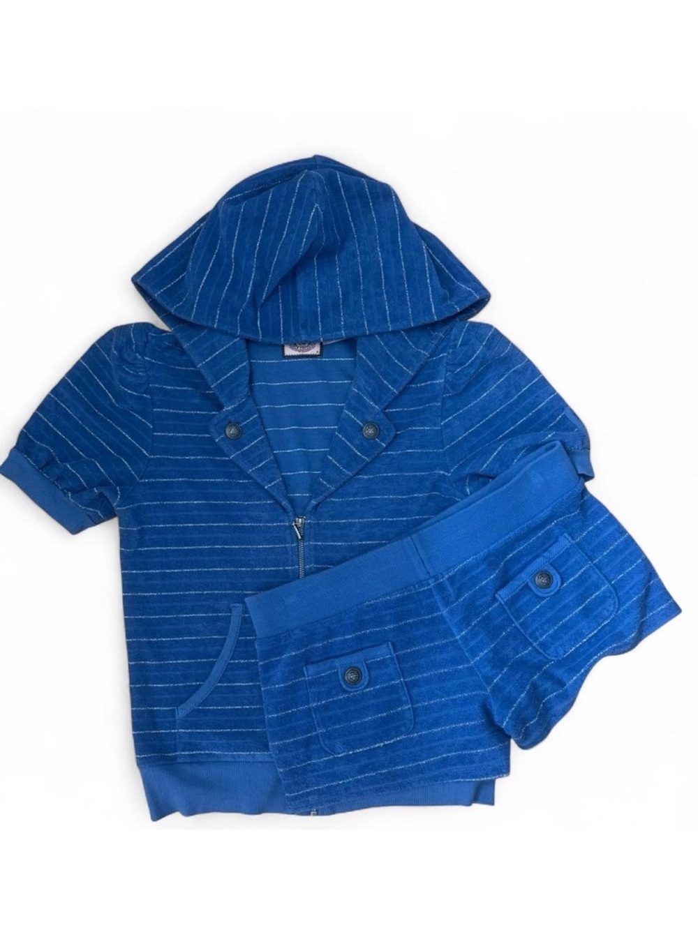 Y2K Juicy Couture Terrycloth Tracksuit Jacket and Shorts Blue Sailor